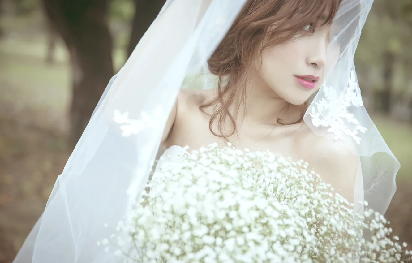 Photo wallpaper Asian, dress, veil, gypsophila, the bride