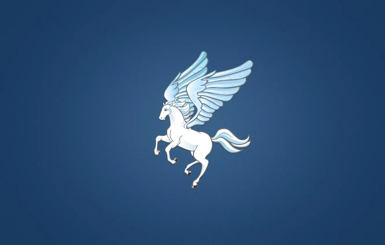 Photo wallpaper white, horse, wings, minimalism, Pegasus, blue background, Pegasus, The winged horse