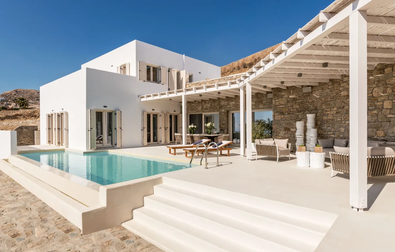 Photo wallpaper Villa, pool, Greece, Villa in Mykonos