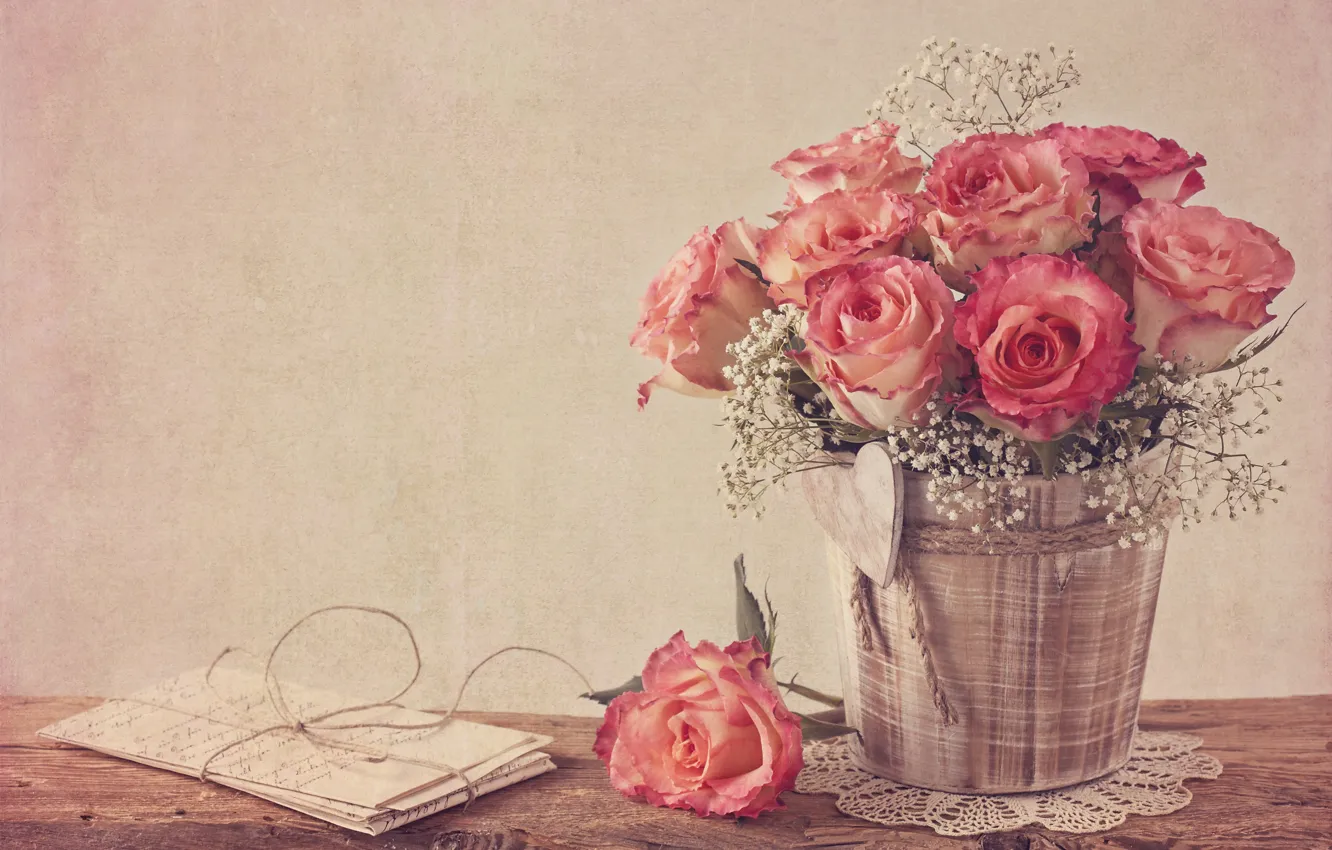 Photo wallpaper roses, rose, vintage, flower, style, vintage, bouquet