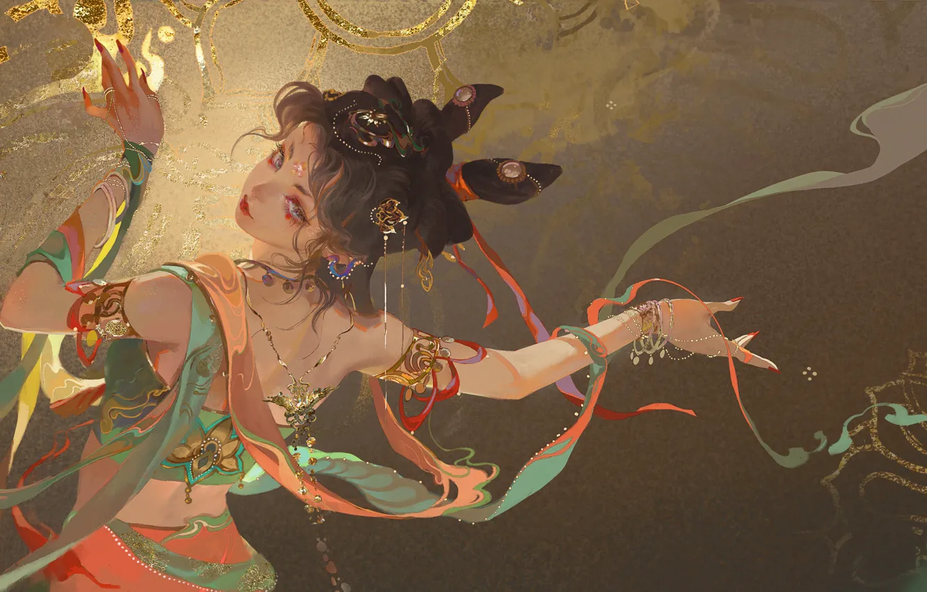 Photo wallpaper girl, dress, art, back