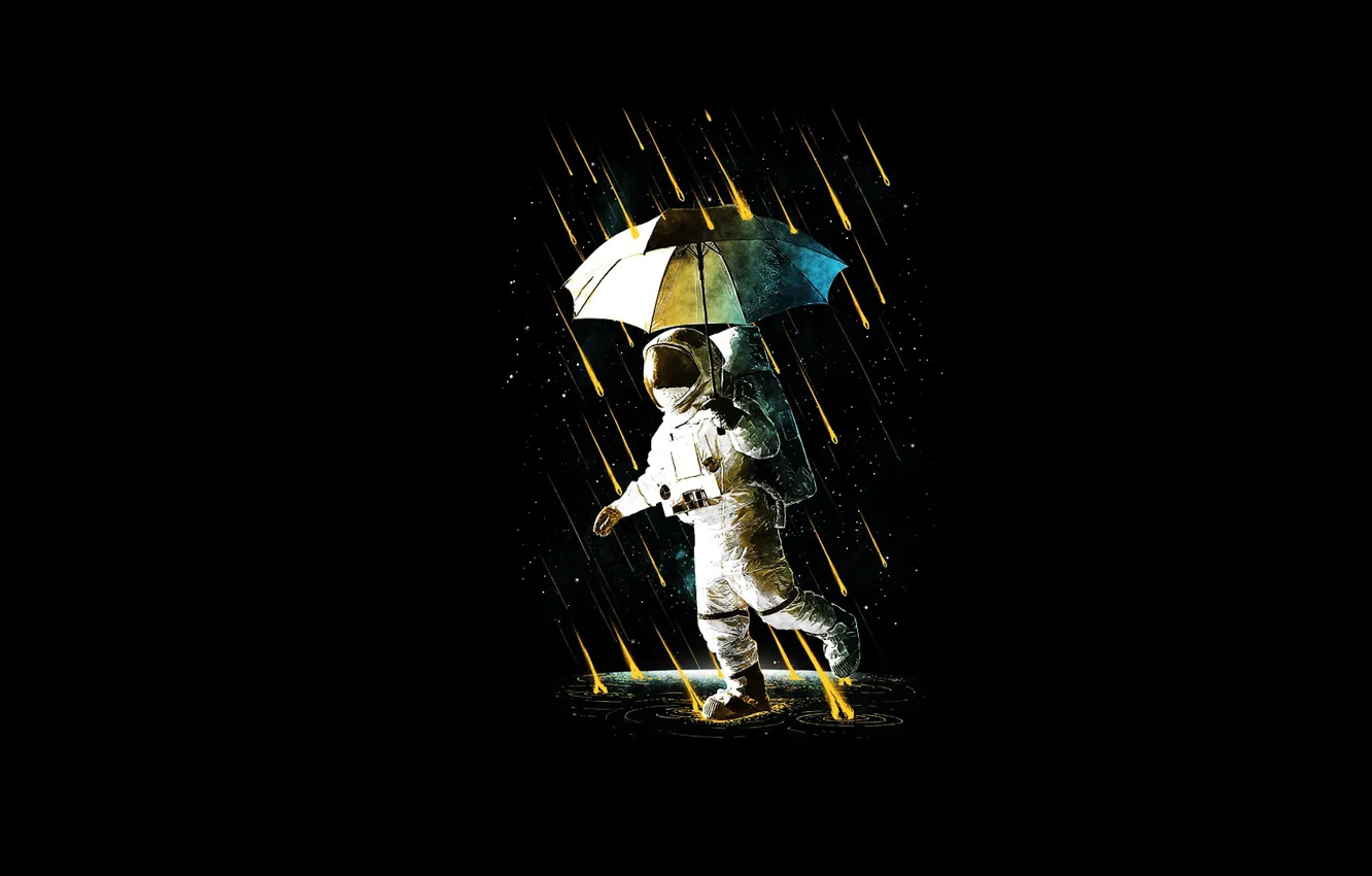 Photo wallpaper umbrella, rain, costume, astronaut