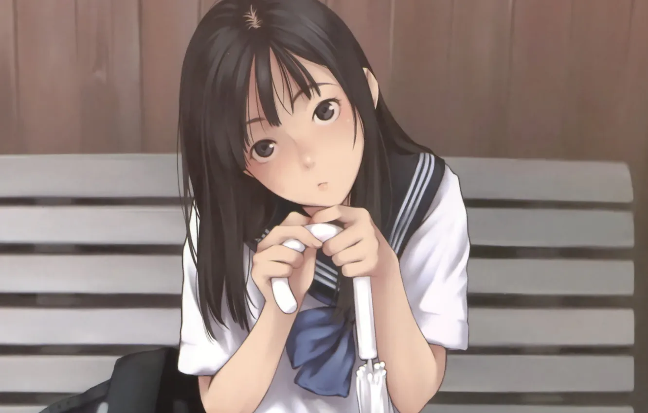 Photo wallpaper umbrella, mood, anime, girl, schoolgirl