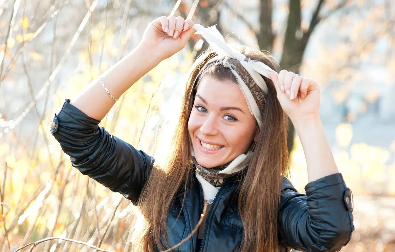 Photo wallpaper girl, smile, headband, brown hair, on the street, Lily C, Raisa, Natalia E