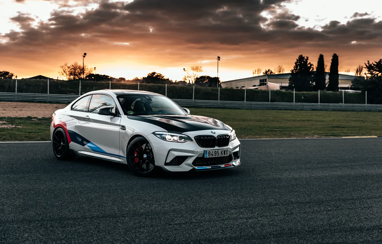 Photo wallpaper sunset, the evening, BMW, racing track, 2018, Competition, F87, BMW M2