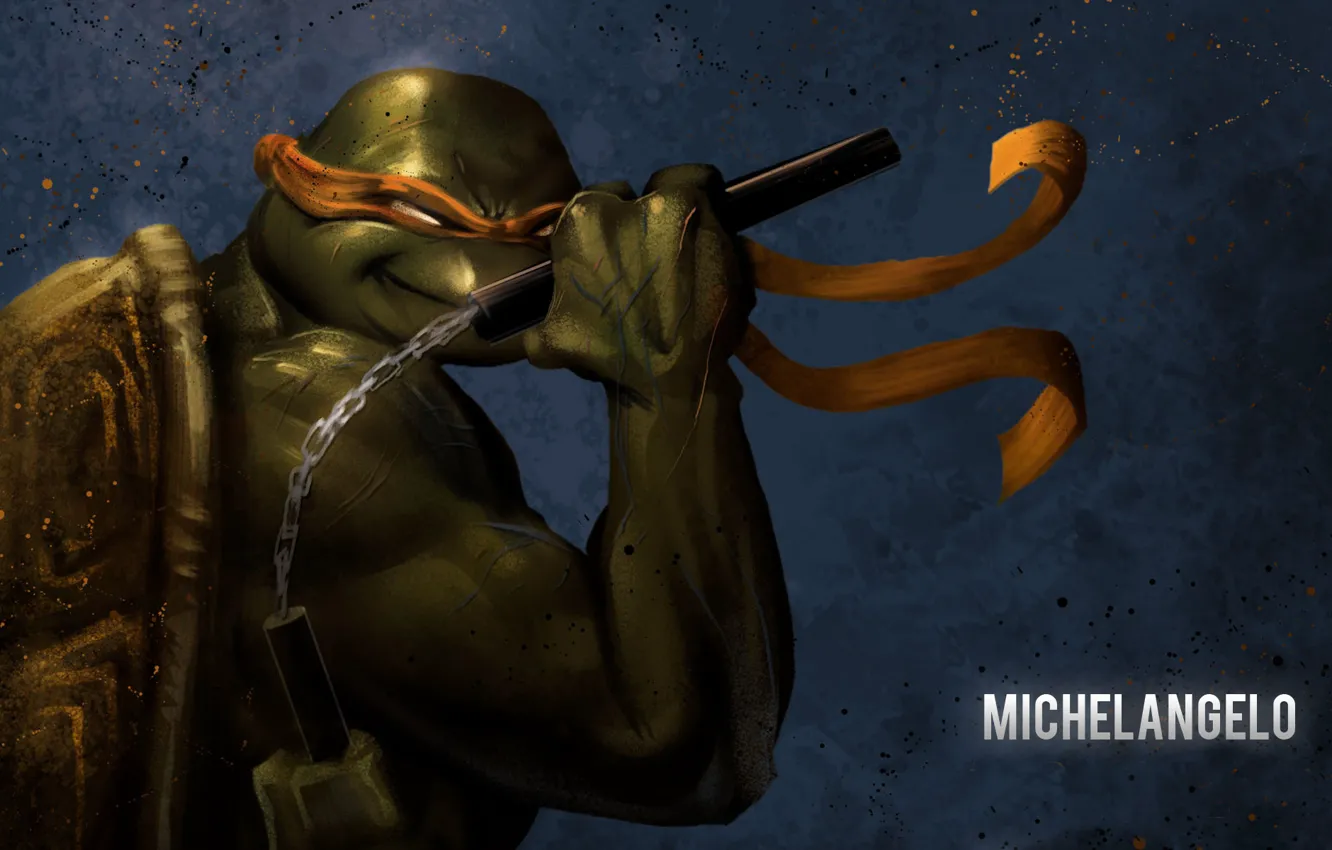Photo wallpaper teenage mutant ninja turtles, nunchuck, Michelangelo