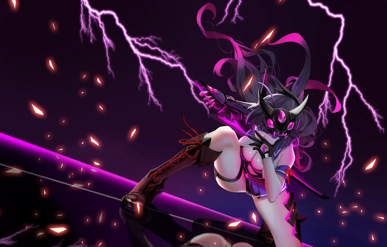 Photo wallpaper look, girl, lightning