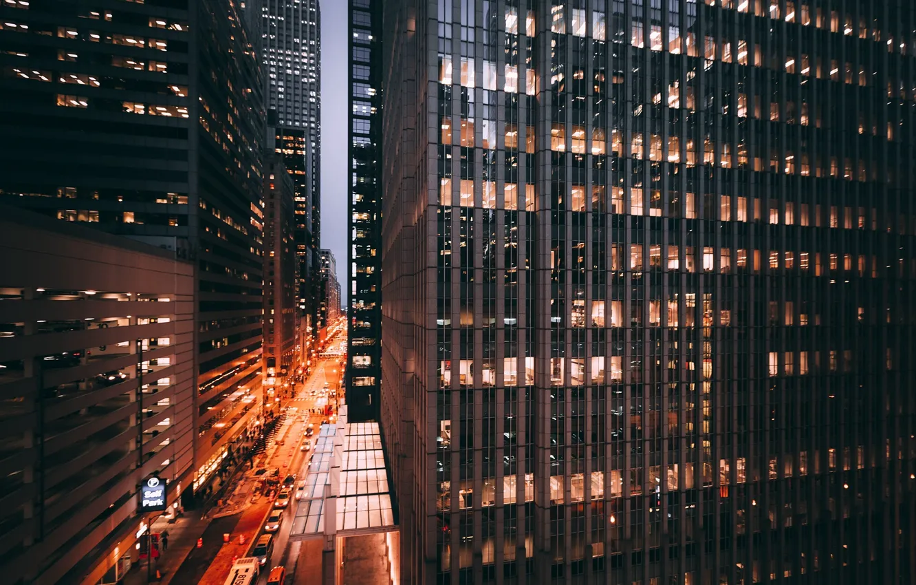 Photo wallpaper the city, lights, street, home, the evening