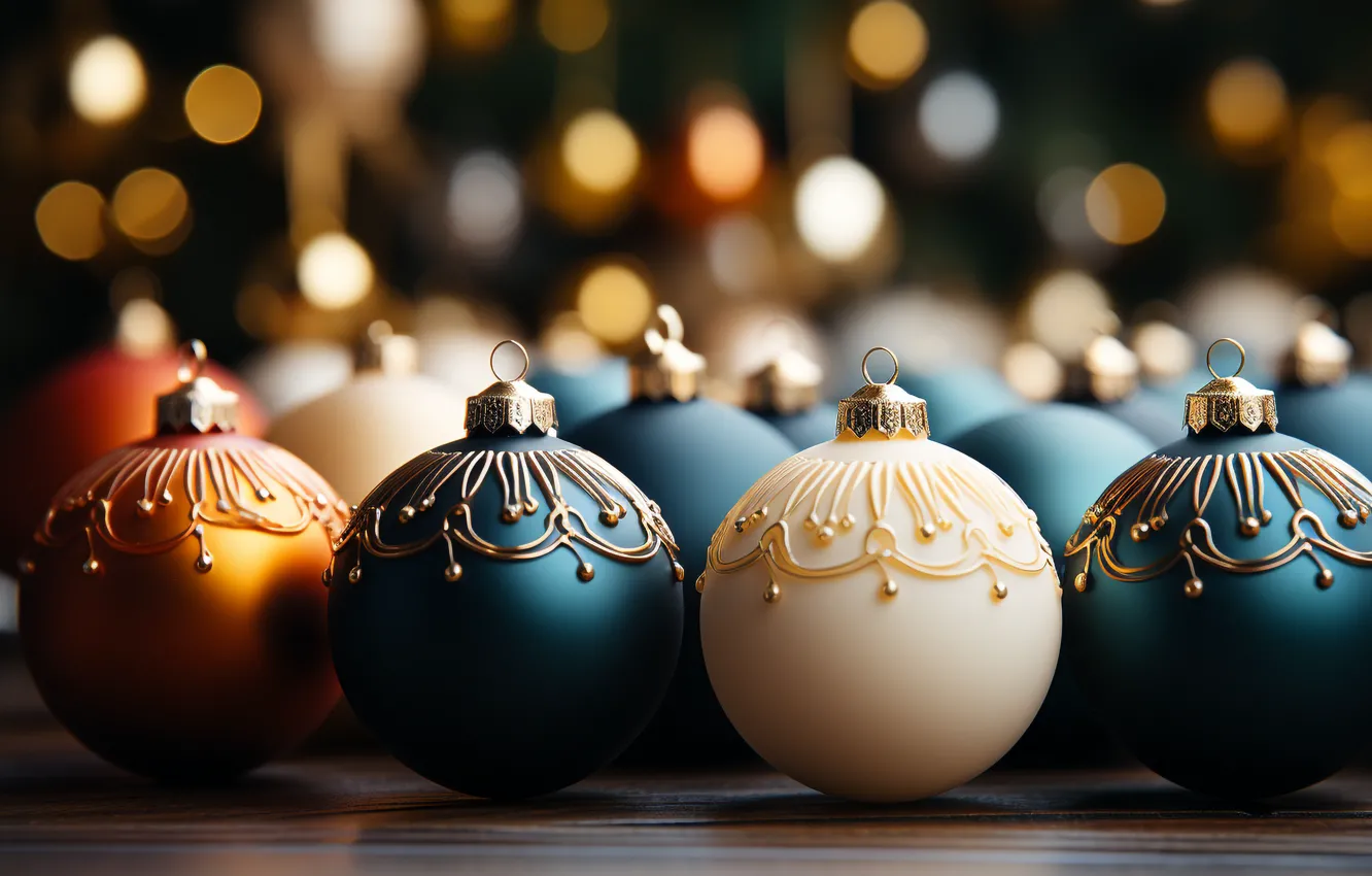 Photo wallpaper balls, new year, Christmas, Christmas, balls, blue, bokeh, New Year