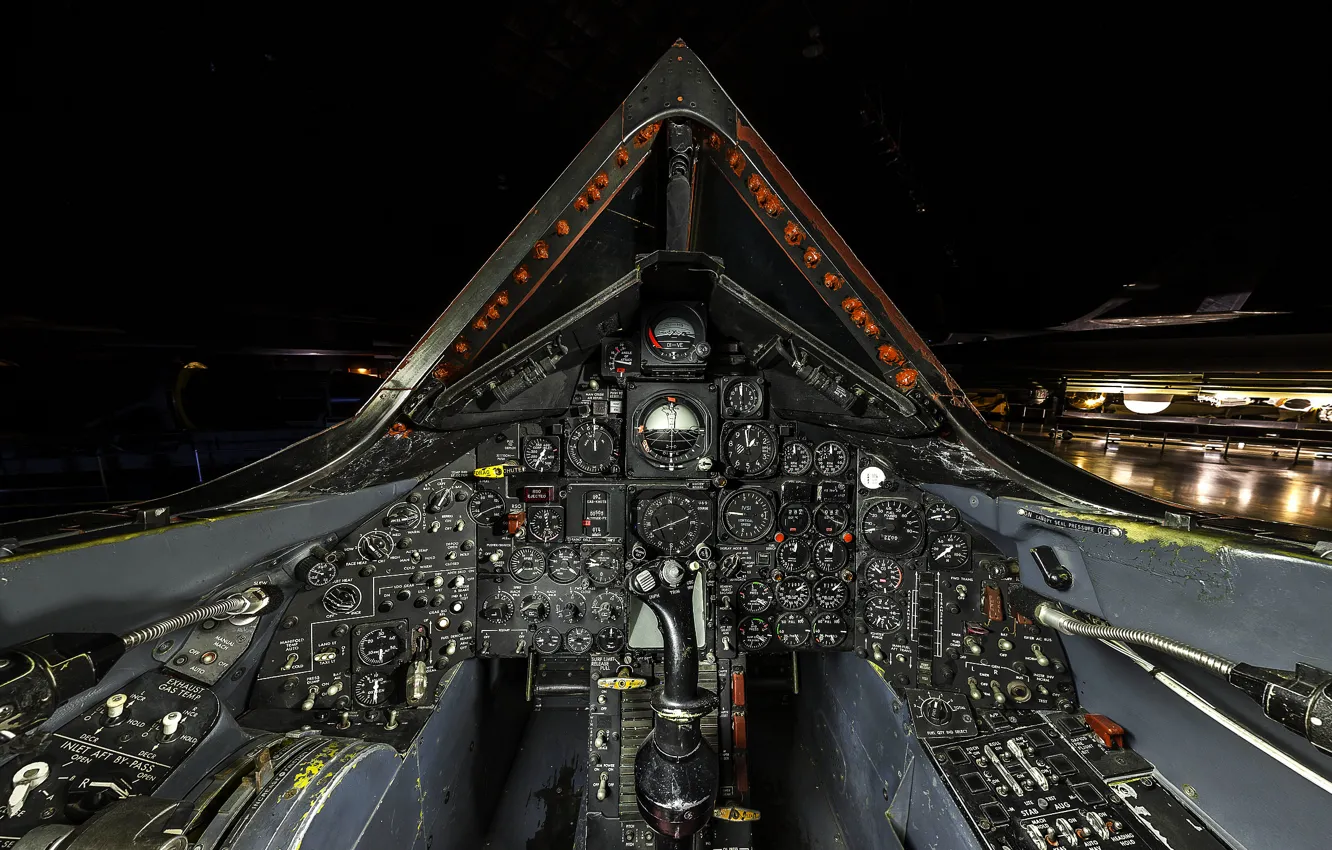 Photo wallpaper Lockheed, inside, buttons, joystick, cockpit, dashboard, black project, SR-71 Blackbird