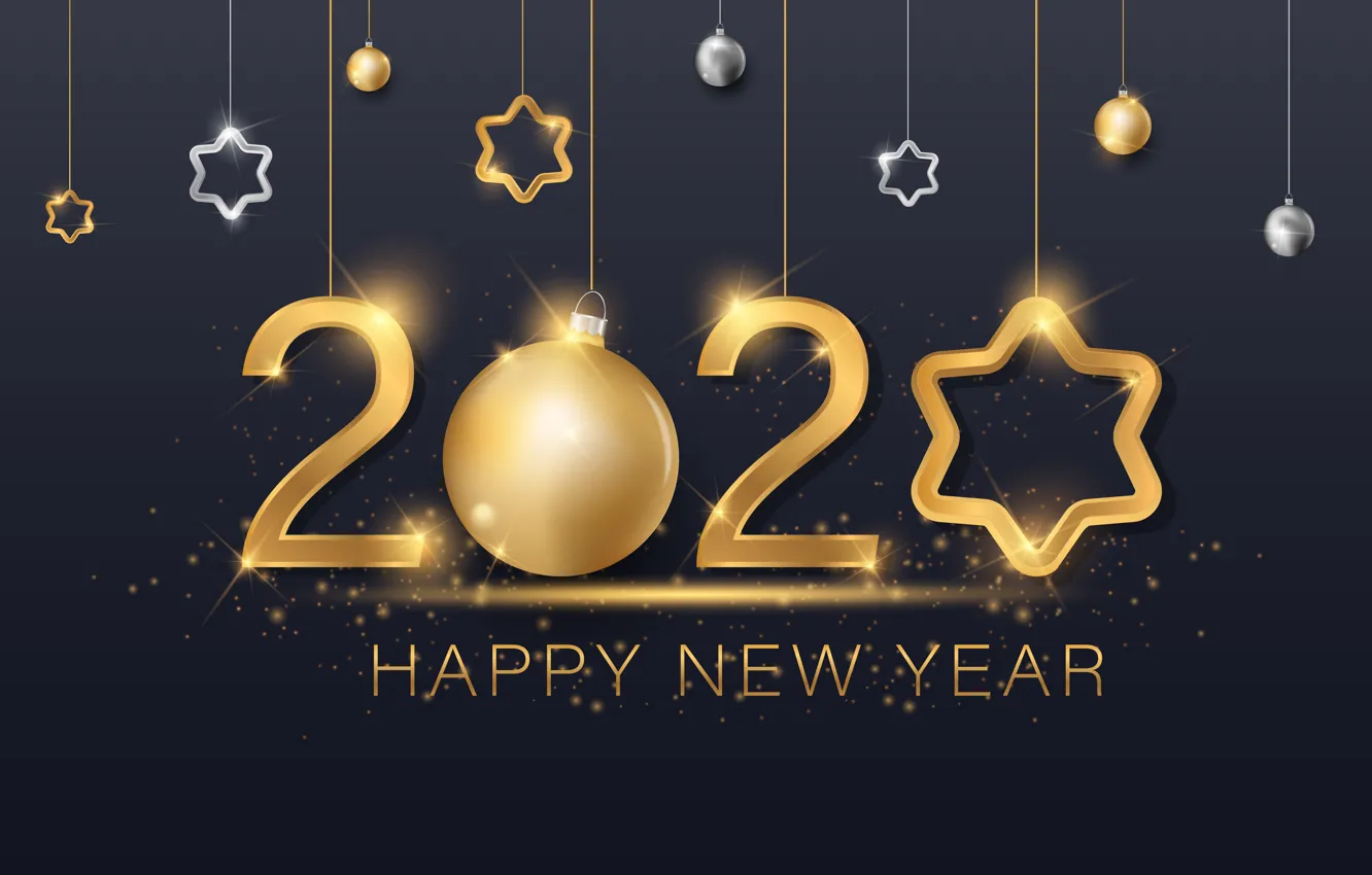 Photo wallpaper New year, golden, black background, black, background, New Year, 2020
