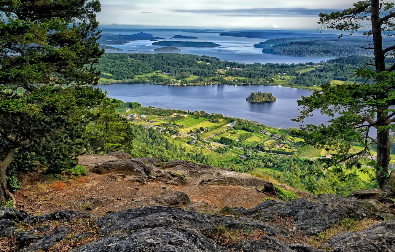 Photo wallpaper lake, panorama, Washington, bays, Puget Sound, Puget Sound, Campbell Lake, the island of Fidalgo