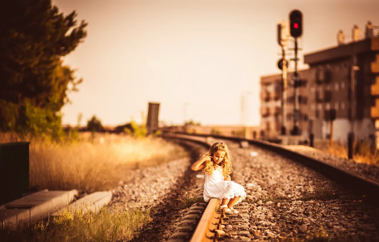 Photo wallpaper the city, girl, railroad