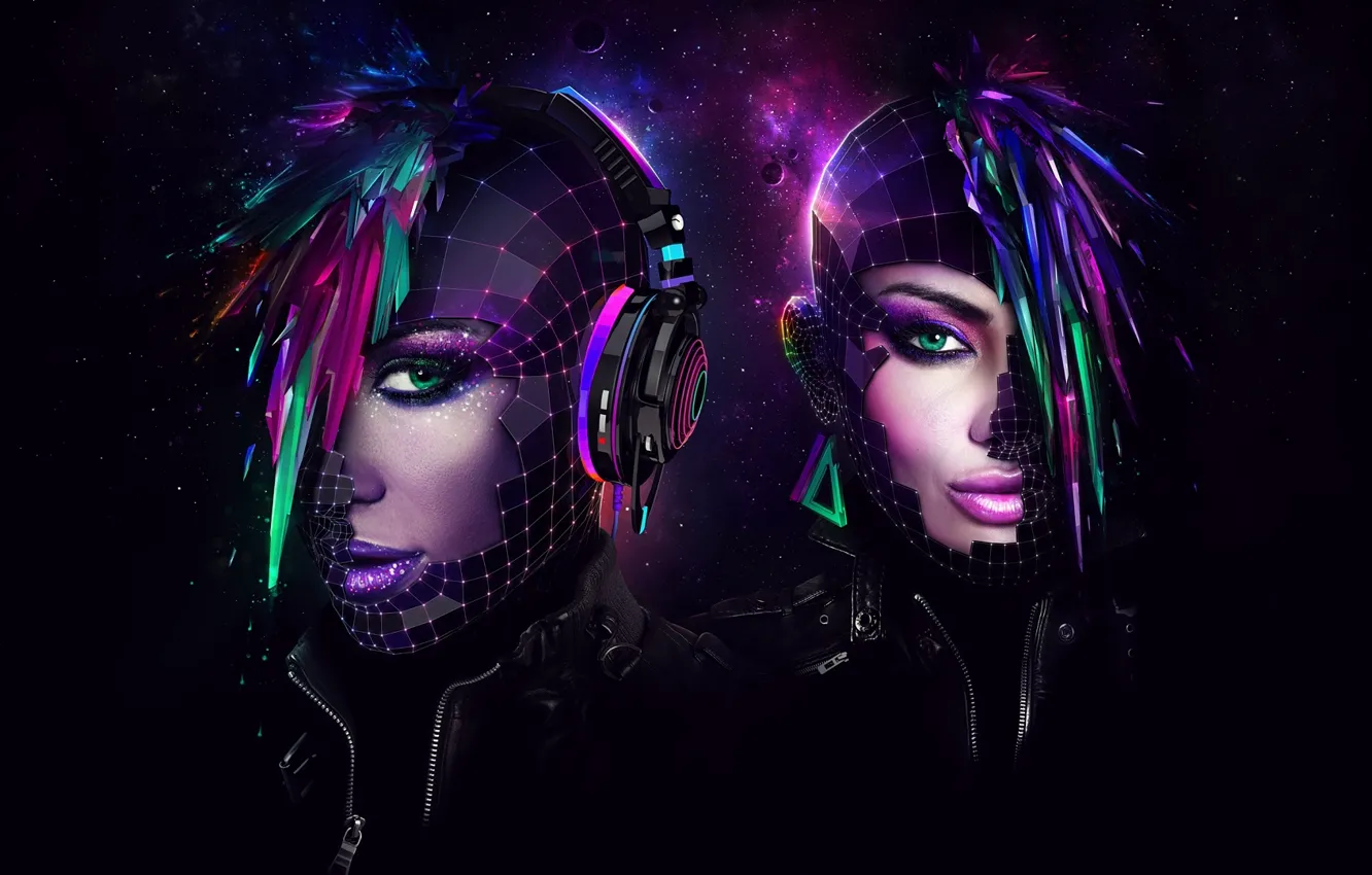 Photo wallpaper girl, design, helmet