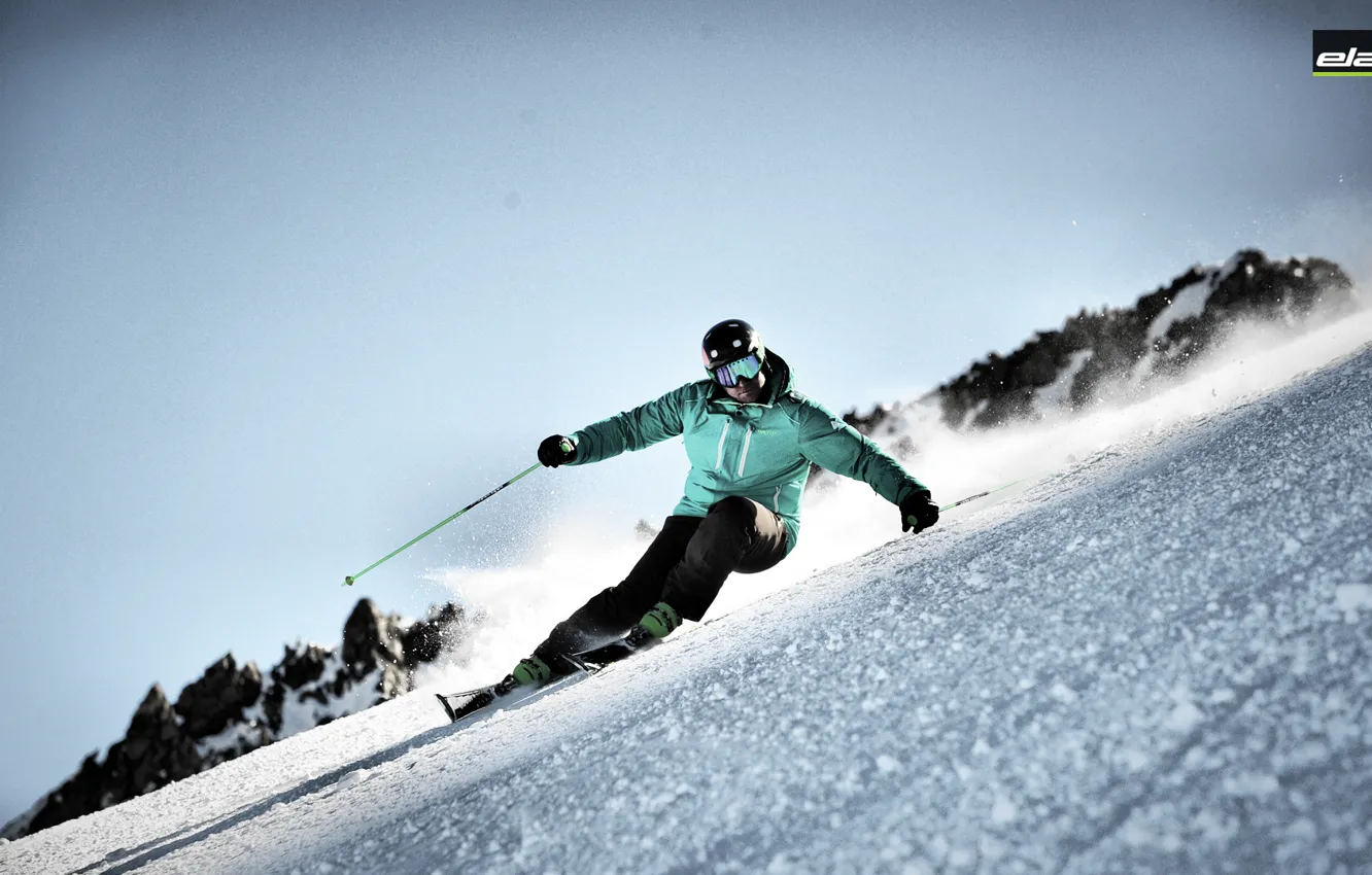 Photo wallpaper snow, mountains, ski, skier