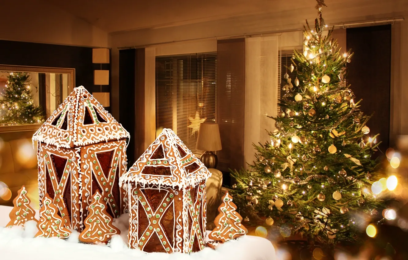 Photo wallpaper decoration, tree, New Year, Christmas, Christmas, lanterns, decoration, lantern