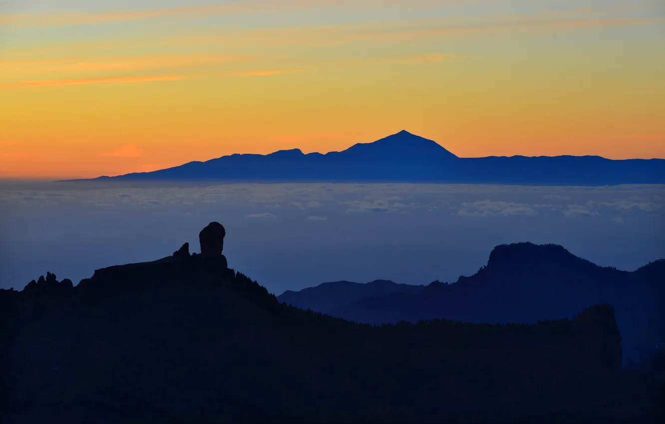 Photo wallpaper the sky, sunset, mountains, tops