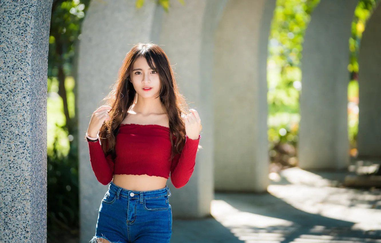 Photo wallpaper girl, pose, sweetheart, hair, Asian, everyday, bokeh