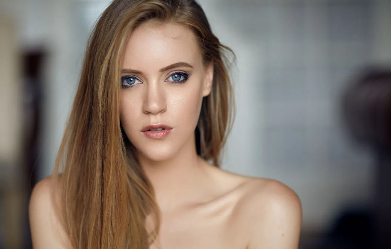 Photo wallpaper portrait, makeup, hairstyle, brown hair, bokeh