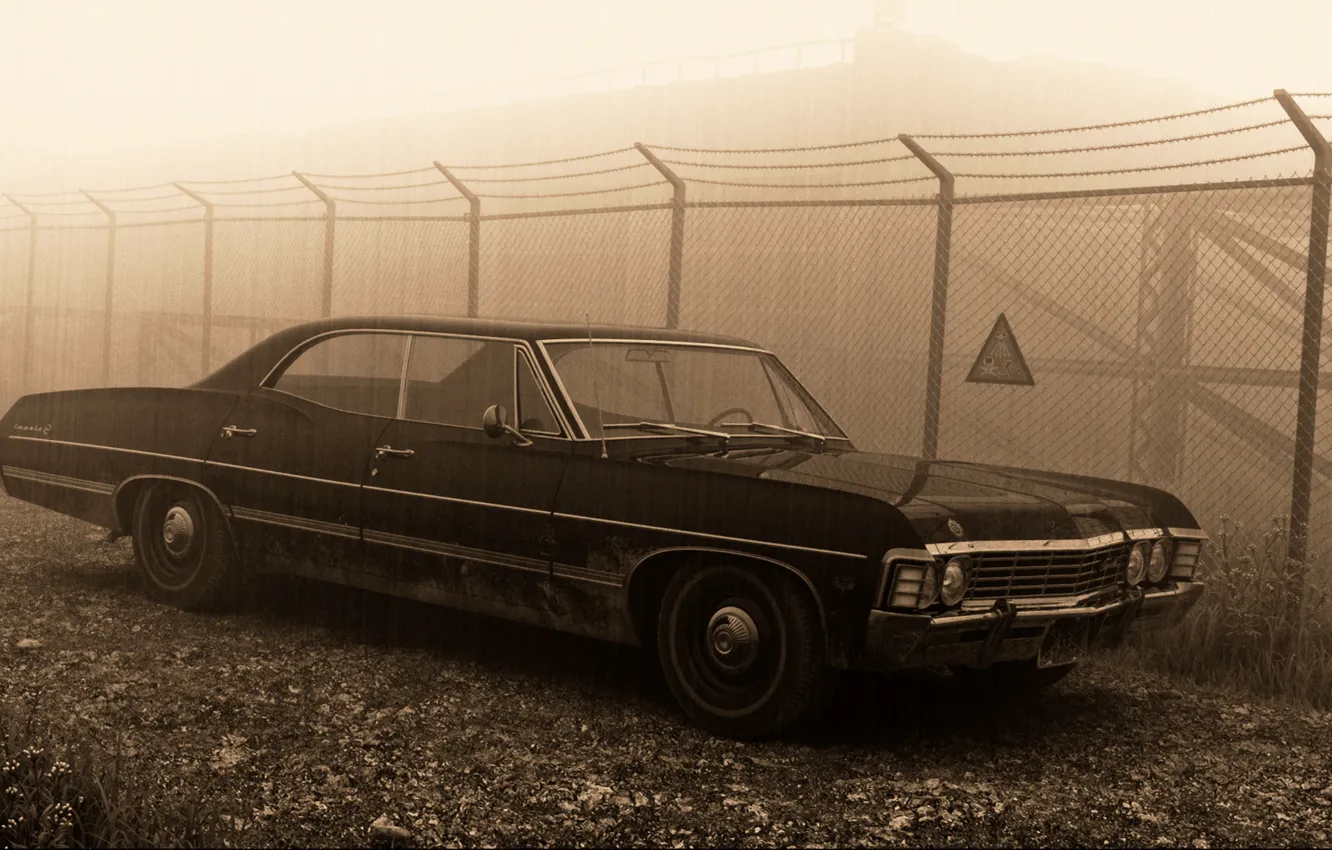 Photo wallpaper sign, the fence, 1967, sedan, supernatural, hardtop, Сhevrolet Impala, pestka