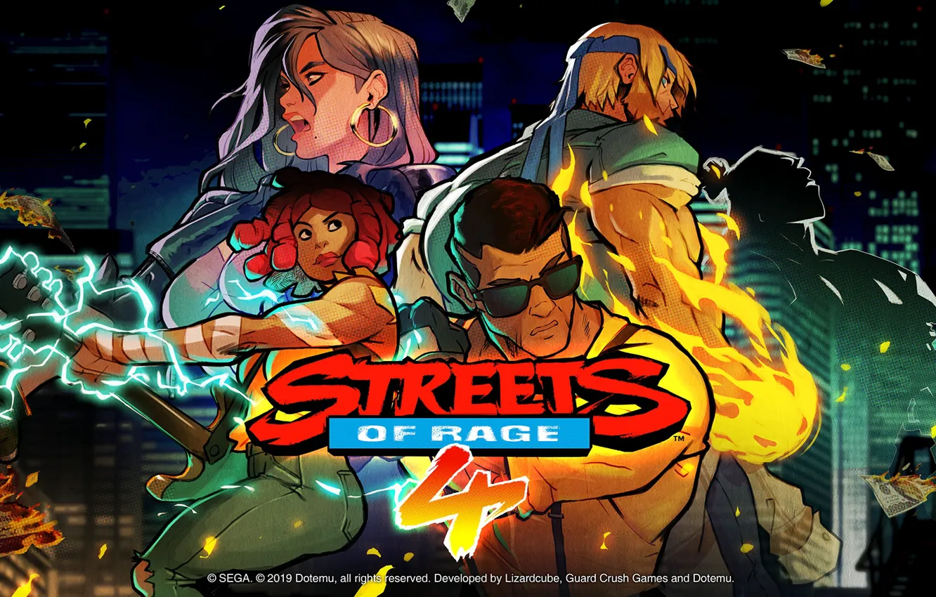 Photo wallpaper girl, lights, man, earrings, characters, Streets of Rage 4