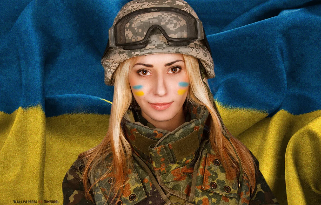 Photo wallpaper girl, flag, blonde, form, Ukraine, military, Ukrainian