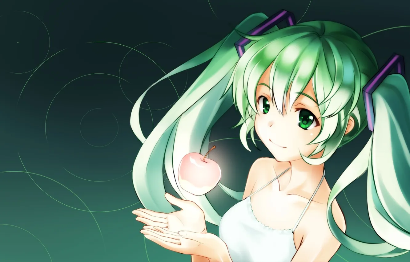 Photo wallpaper girl, smile, apples, vocaloid, hatsune miku, Vocaloid, art, ame no uta