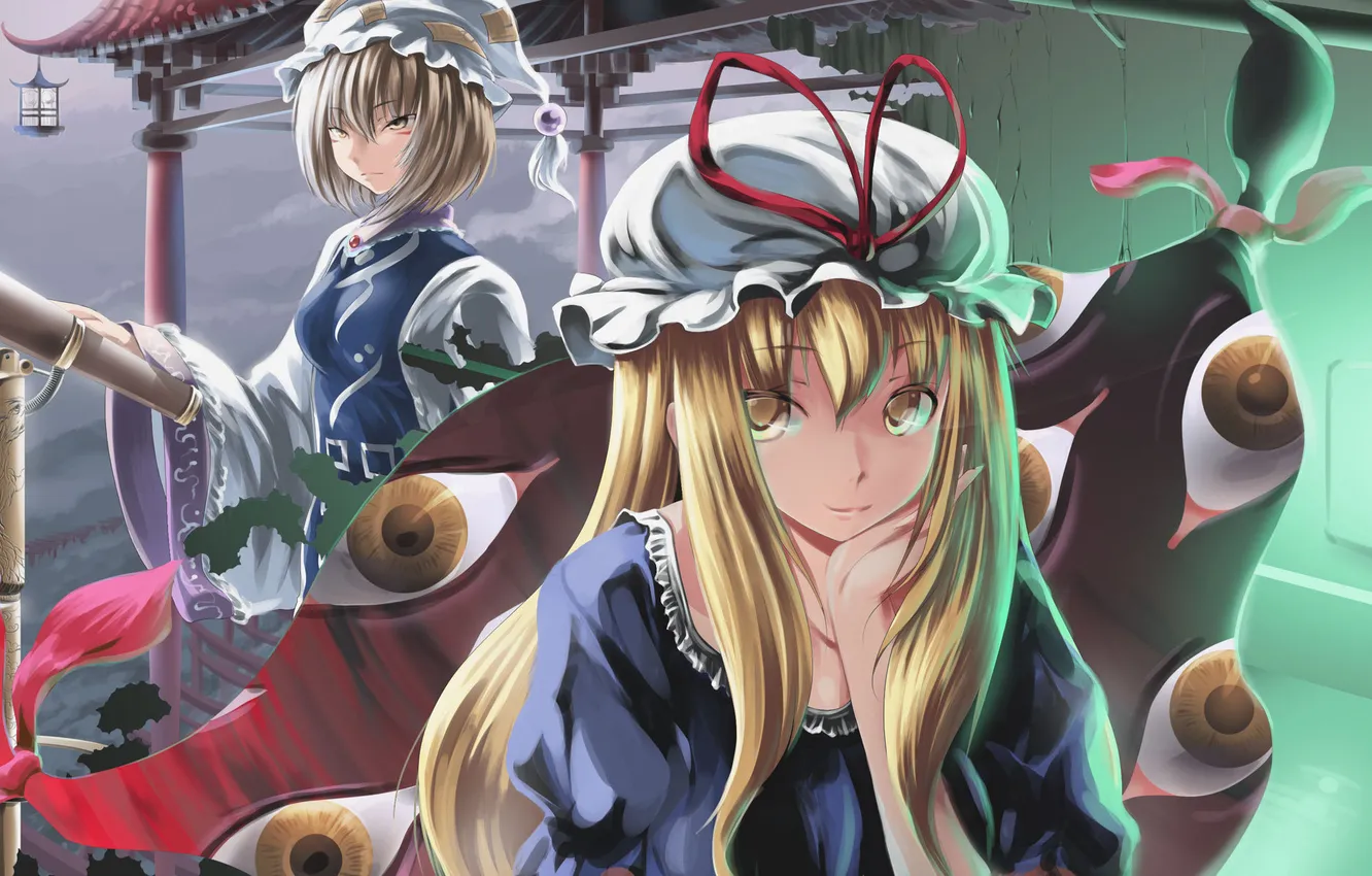 Photo wallpaper eyes, girl, art, telescope, cap, spyglass, touhou, strikingly sated bring