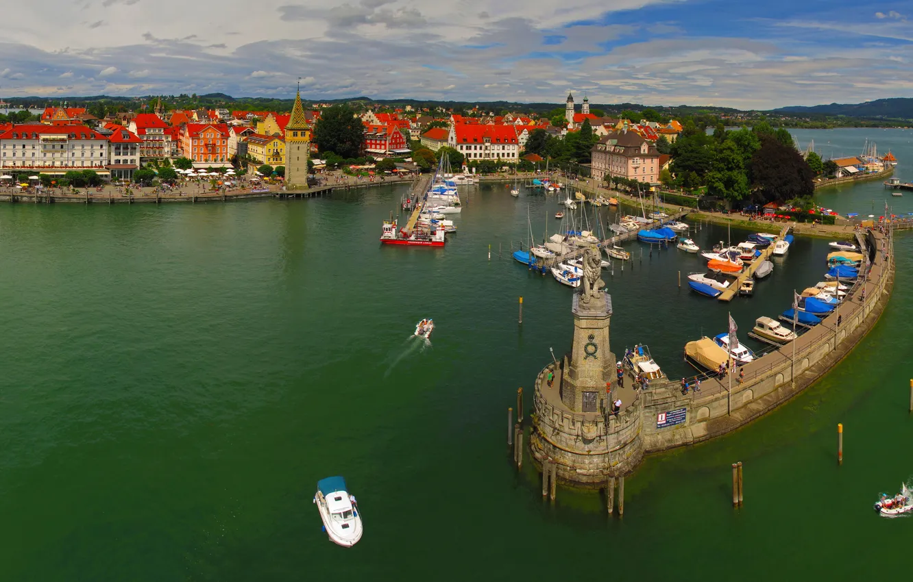 Photo wallpaper lake, boat, home, Germany, pier, Bayern, boat, promenade