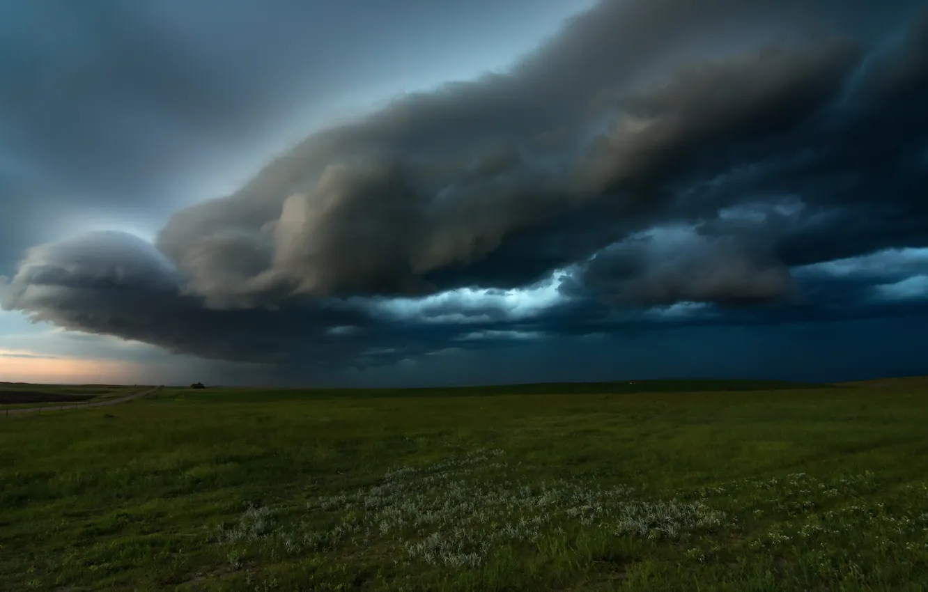 Photo wallpaper field, clouds, the evening