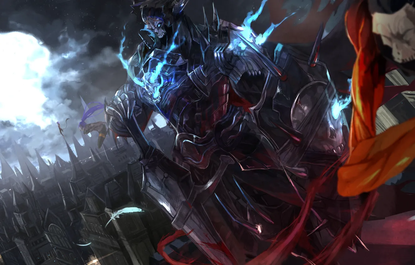 Photo wallpaper night, the city, the moon, anime, art, characters, Fate / Grand Order, Berserker