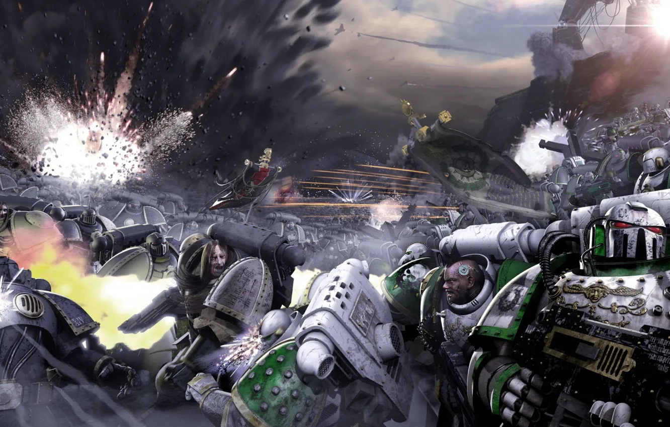 Photo wallpaper battle, warhammer 40k, Neil Roberts, Galaxy in Flames, Sons of Horus, Death Guard