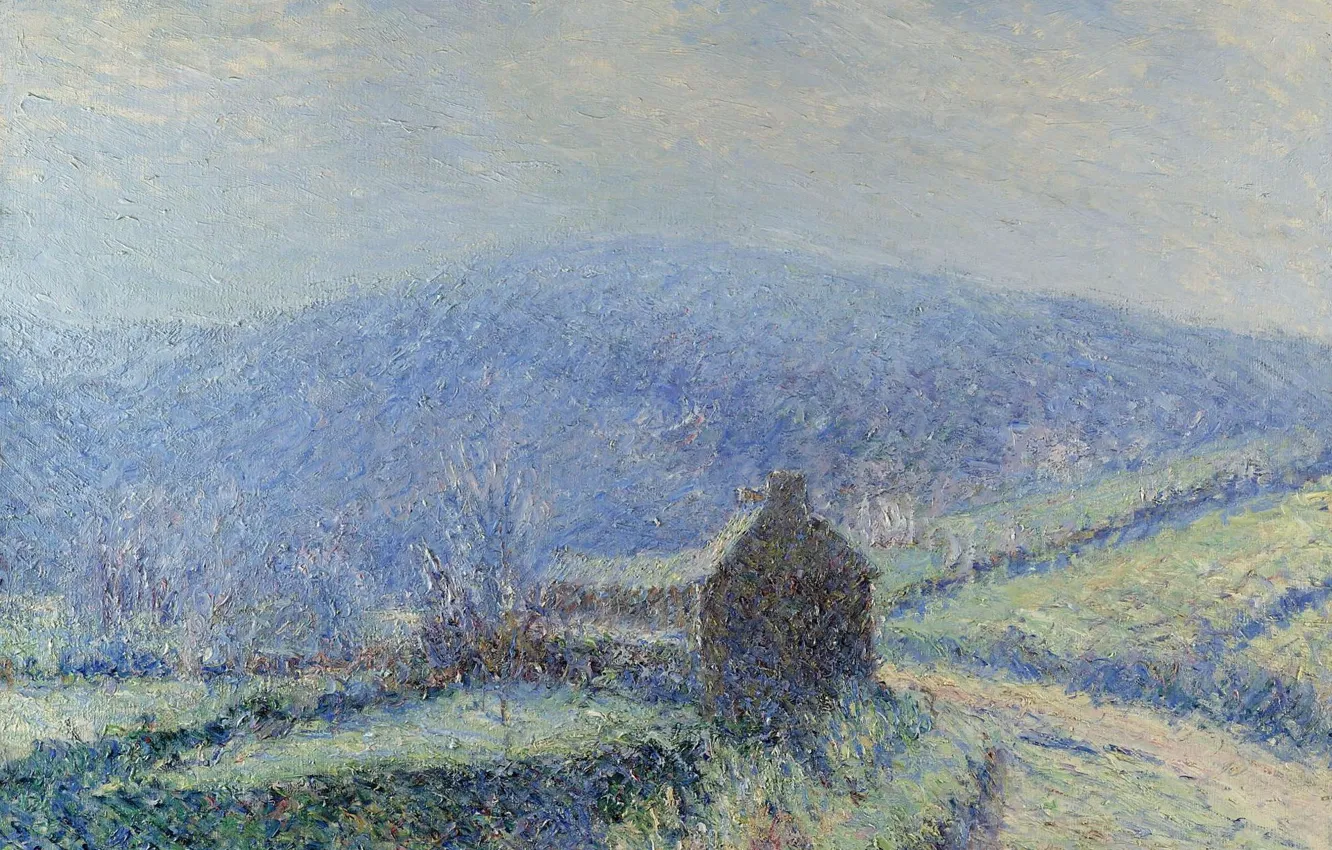 Photo wallpaper landscape, mountains, house, picture, Gustave Loiseau, Gustave Loiseau, Frost in Hegoa. Finistère