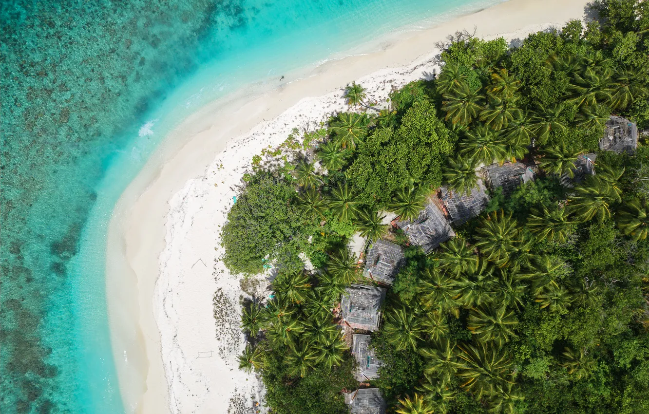 Photo wallpaper sea, coast, houses, tropical, Caribbean