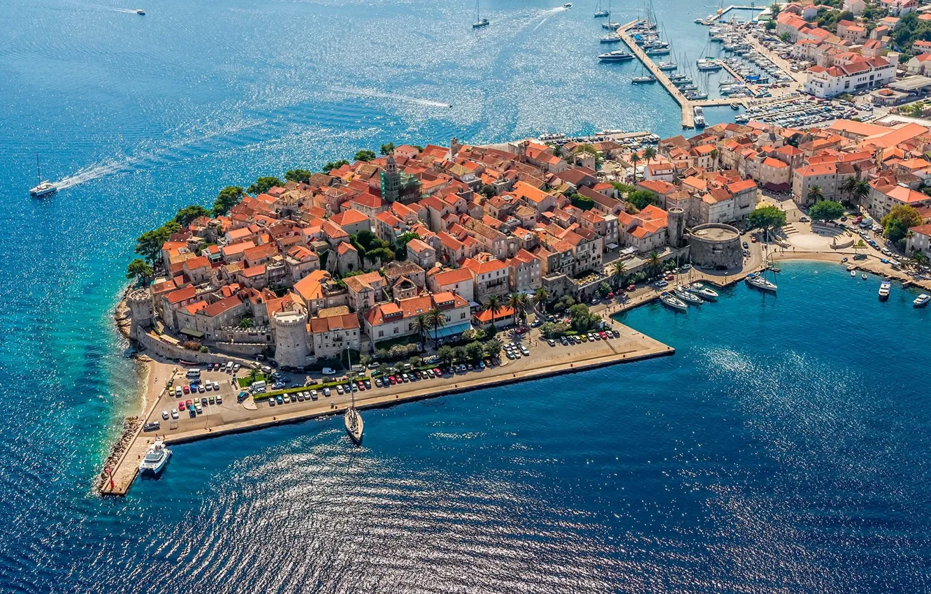 Photo wallpaper sea, the city, wall, Marina, tower, fortress, Croatia, old town