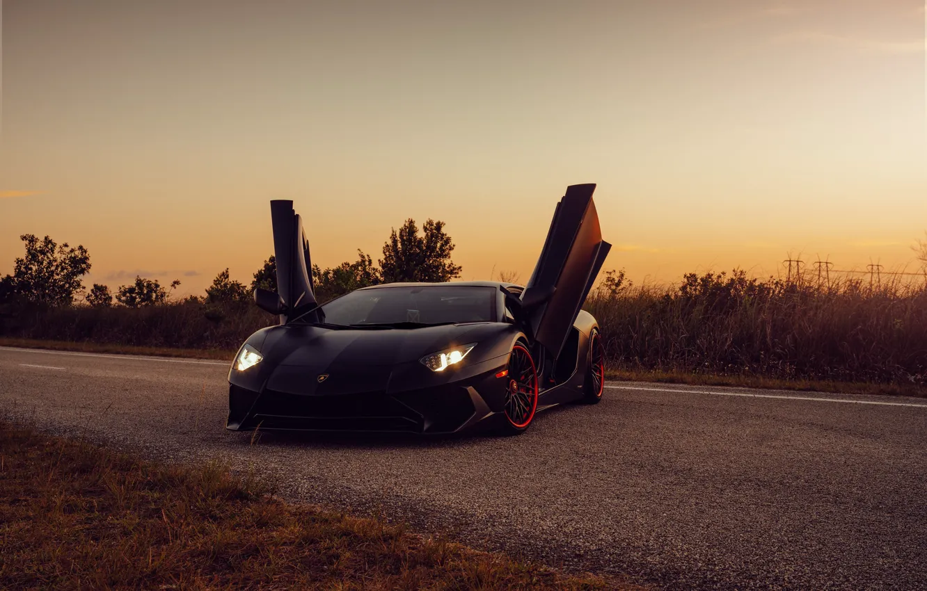 Photo wallpaper lamborghini, black, evening, aventador sv