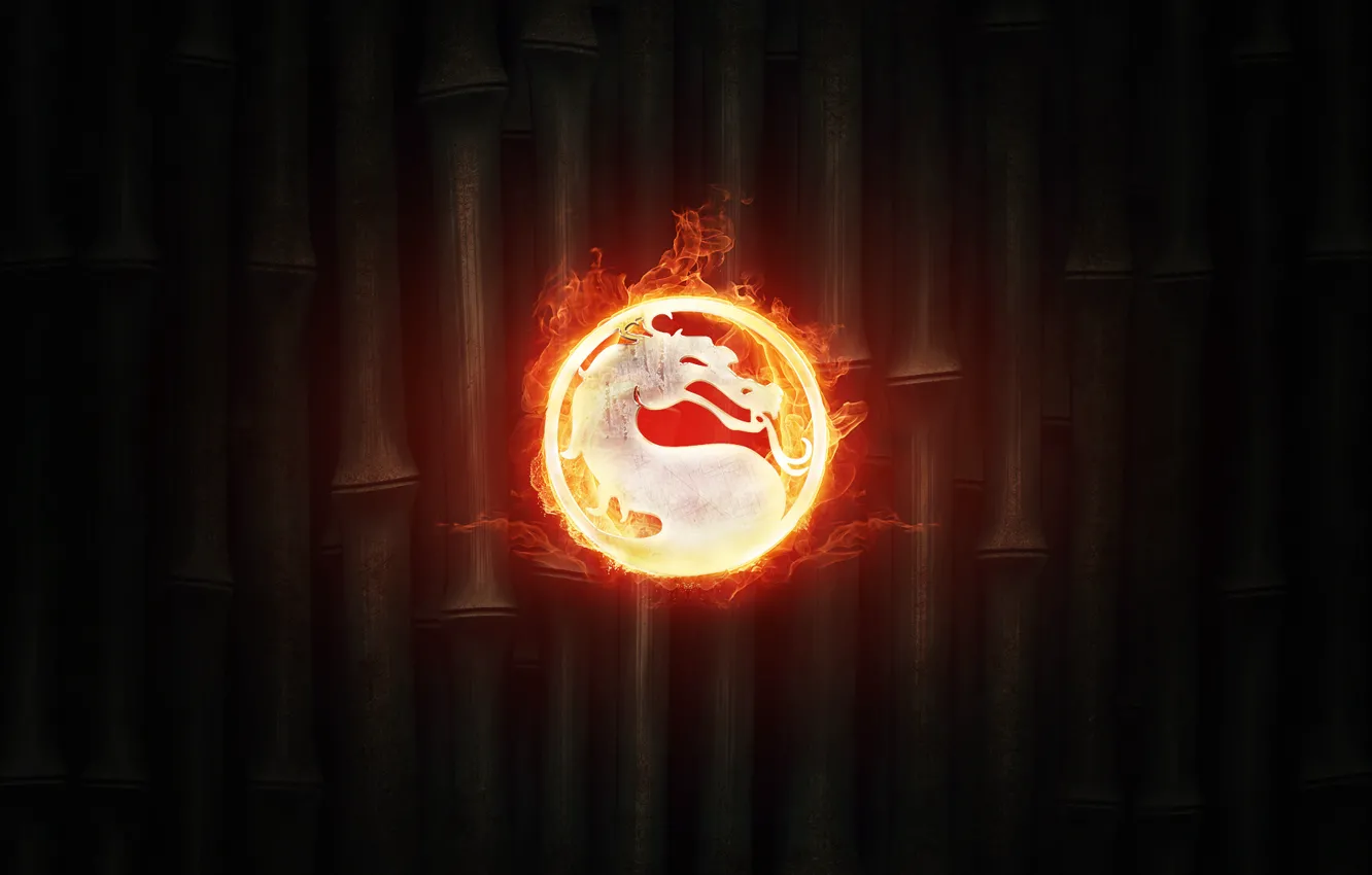 Photo wallpaper Fire, Logo, Bamboo, Background, Logo, Fire, Mortal Kombat, Kombat
