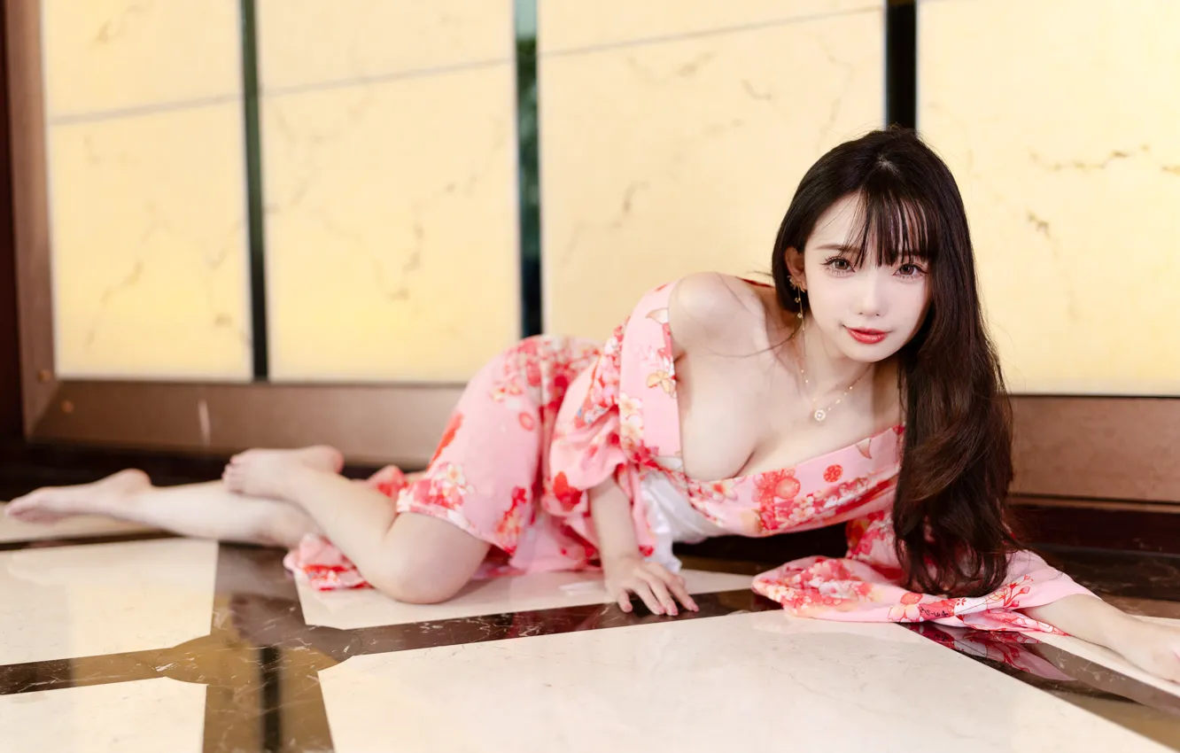 Photo wallpaper look, sexy, pose, model, portrait, makeup, dress, hairstyle