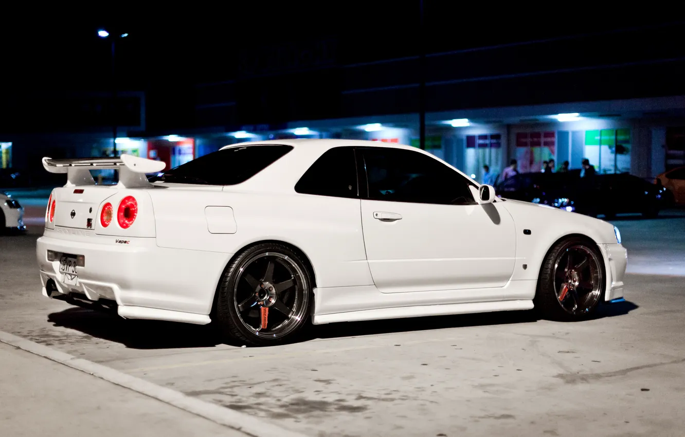 Photo wallpaper night, tuning, GT-R, Nissan, Nissan Skyline, R34, skyline