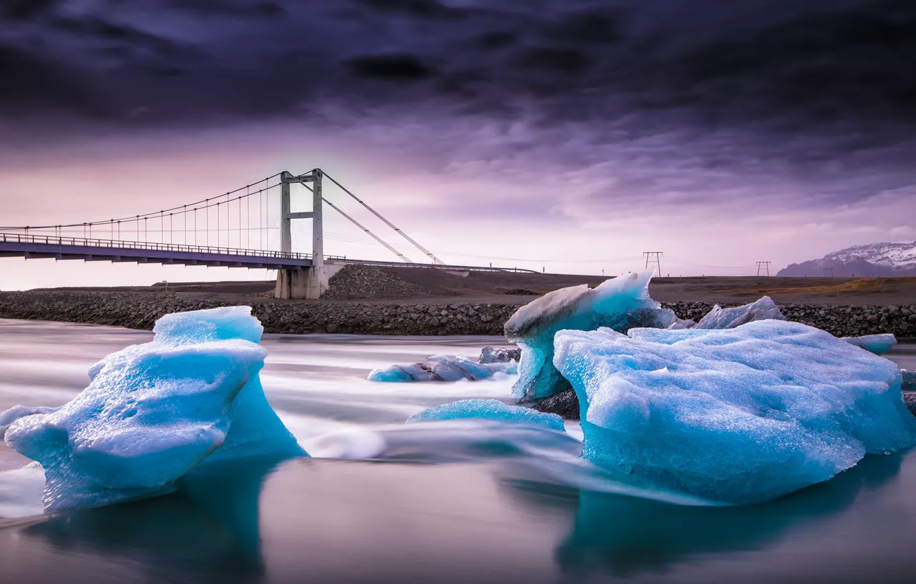 Photo wallpaper bridge, river, ice