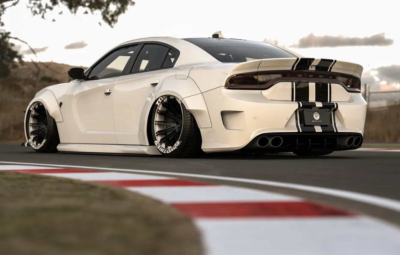 Photo wallpaper Auto, White, Machine, Dodge, Render, Charger, Dodge Charger, Rendering
