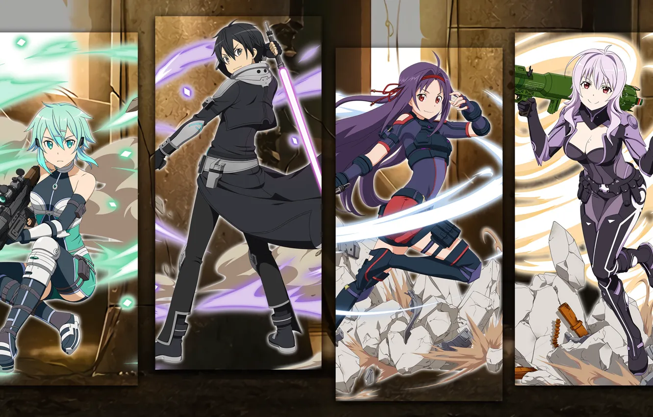 Photo wallpaper girl, collage, guy, characters, sword art online
