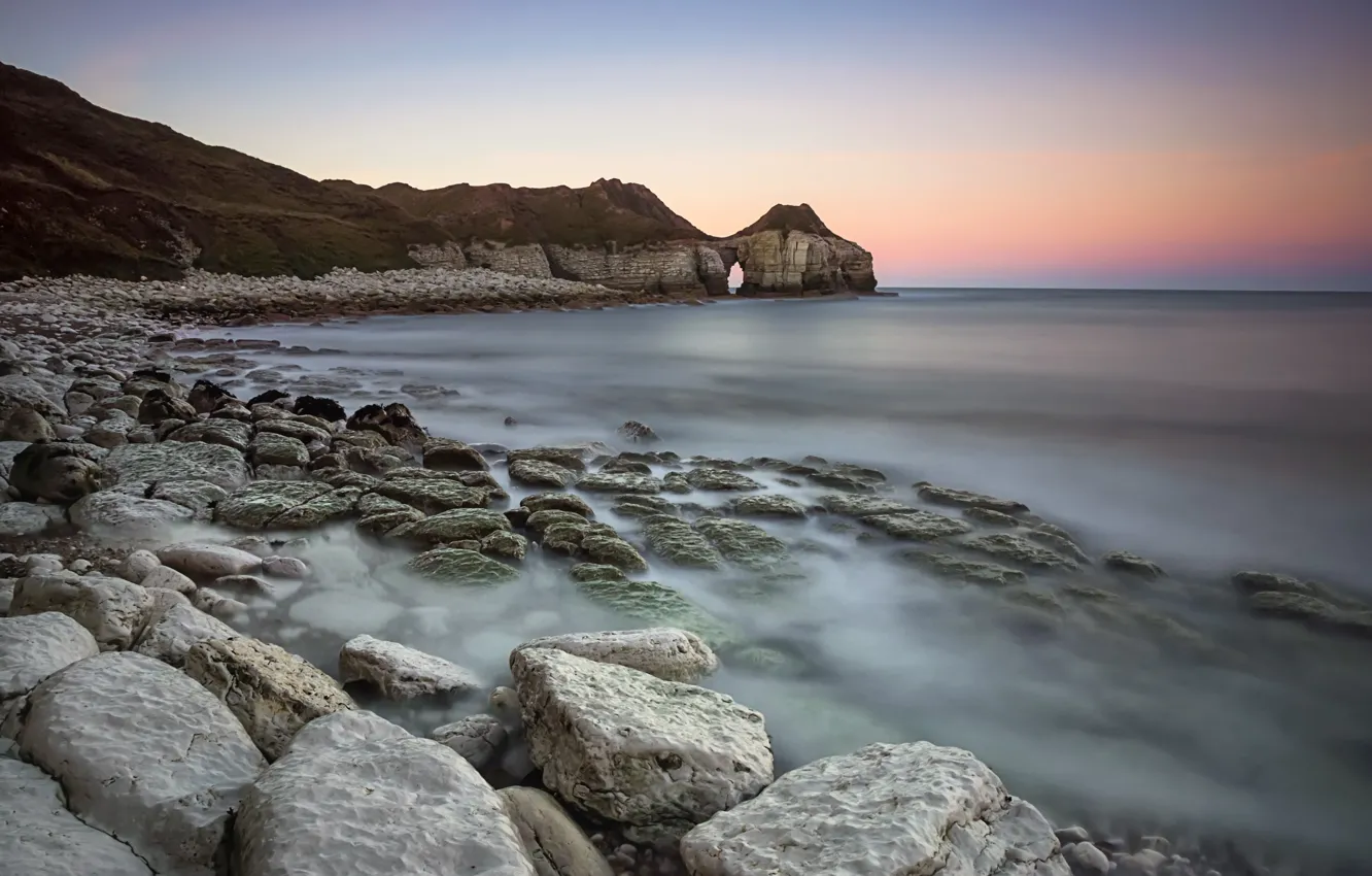 Photo wallpaper coast, rocks, thornwick bay, yorkshire