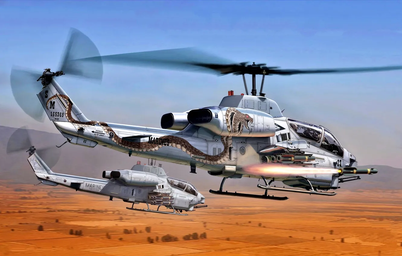 Photo wallpaper USA, Helicopter, Super Cobra, AH-1W Cobra, Attack helicopter, Marine corps USA