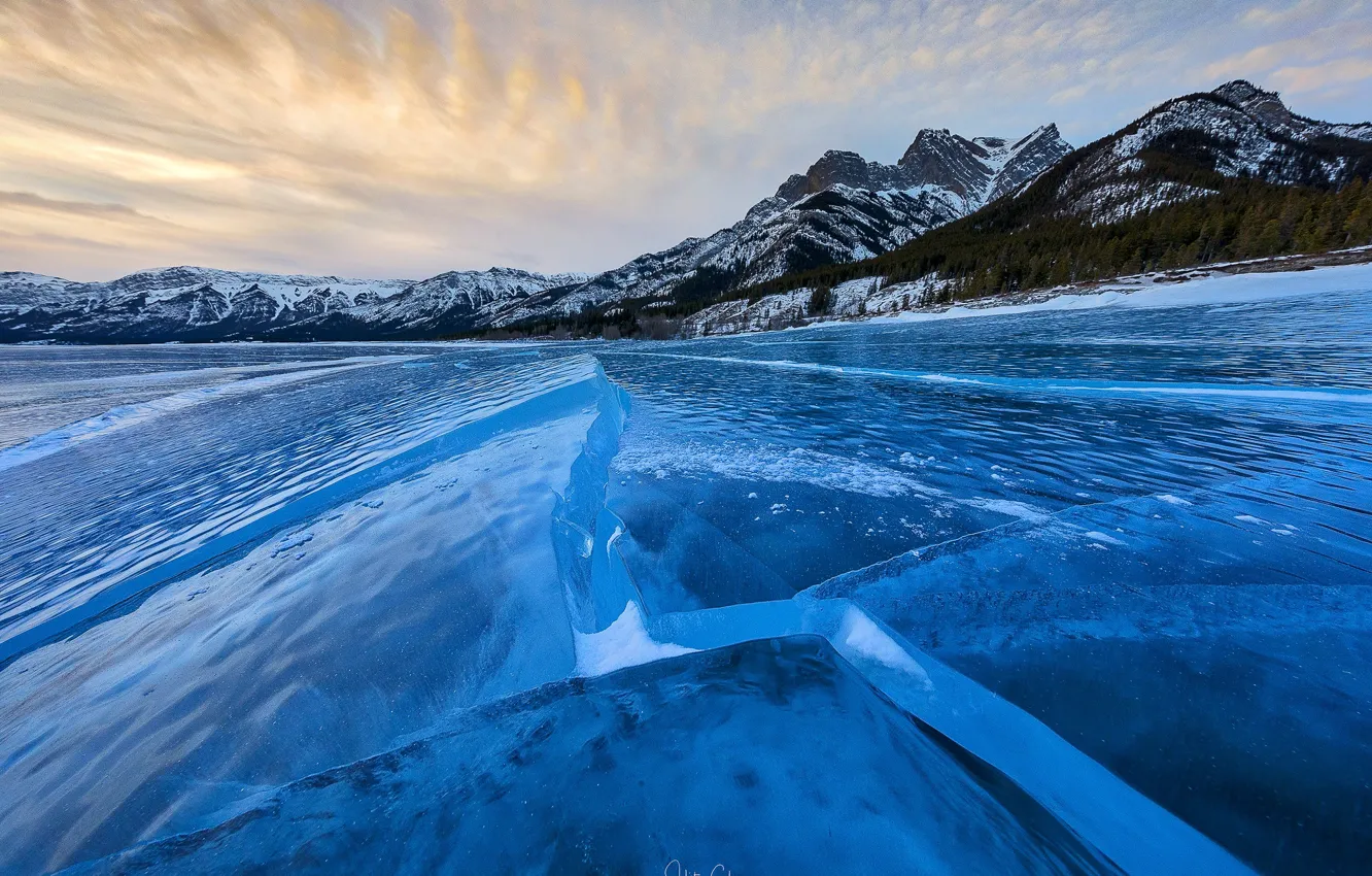 Photo wallpaper ice, mountains, lake, Canada, Albert