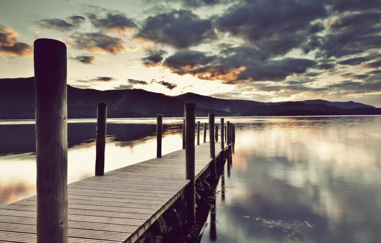 Photo wallpaper landscape, bridge, lake