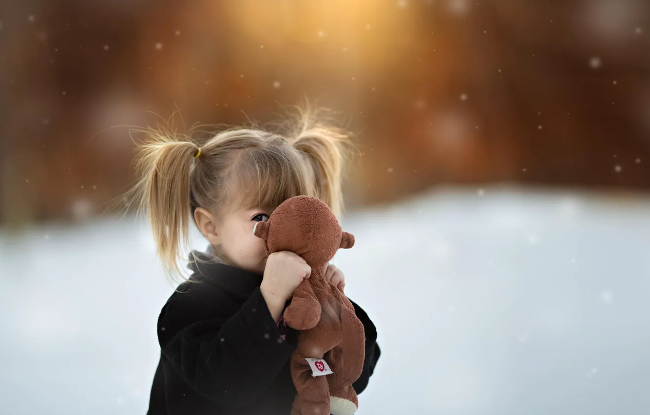Photo wallpaper toy, girl, ponytail, bokeh