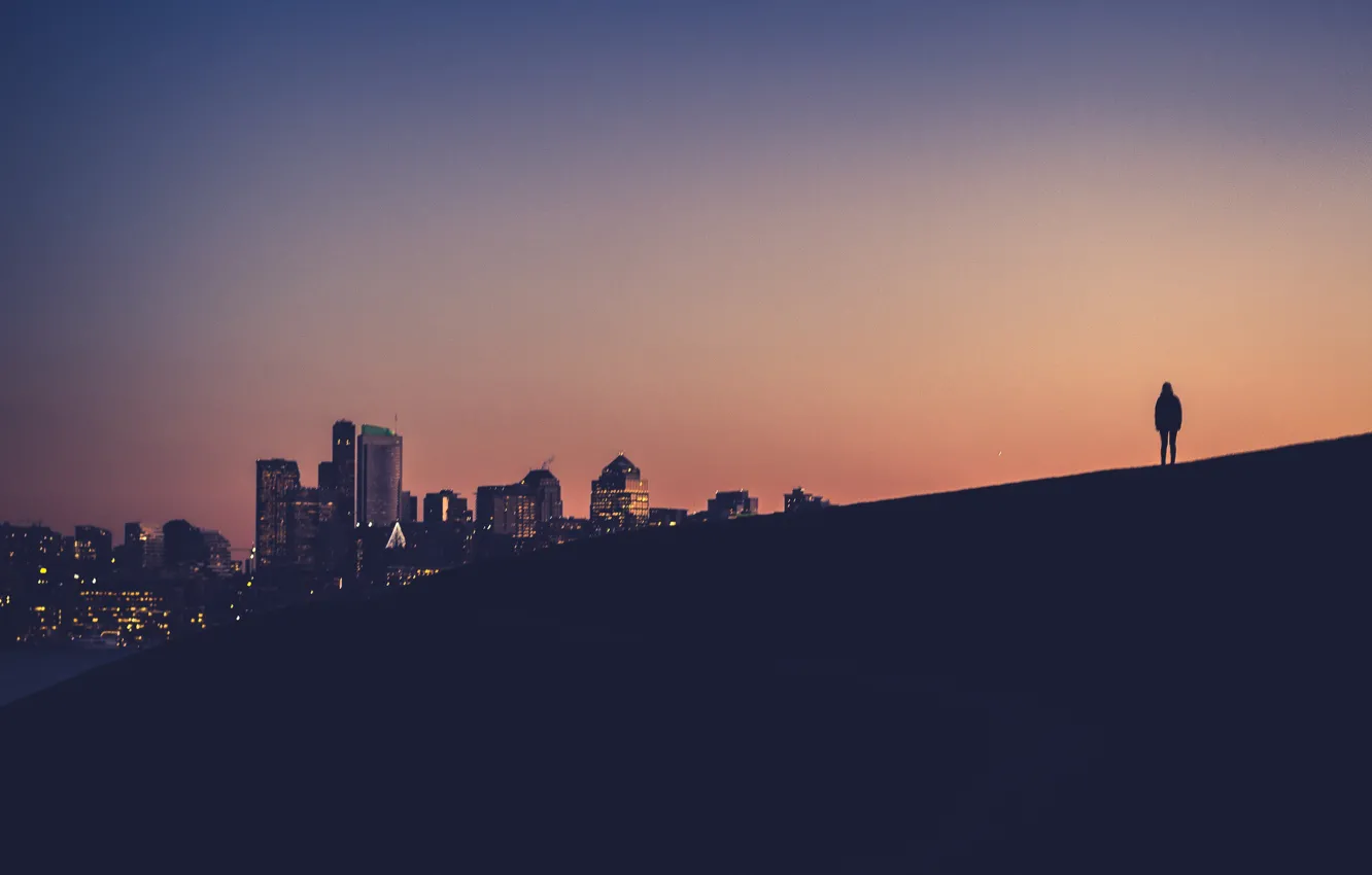 Photo wallpaper twilight, sunset, Downtown, hill, Washington, dusk, person, silhouette