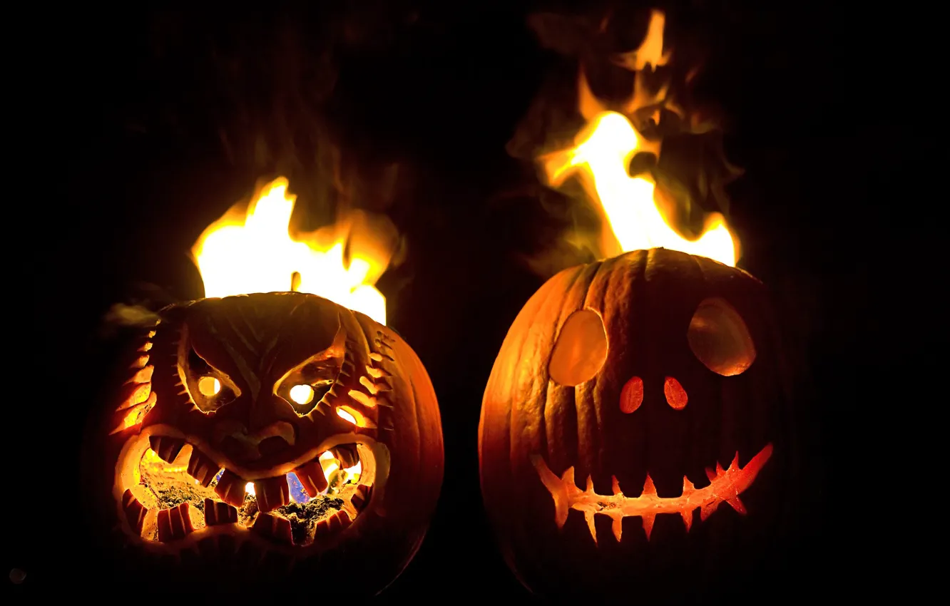 Photo wallpaper FIRE, NIGHT, FLAME, FACE, LANGUAGES, Facial EXPRESSIONS, Halloween., HEAD