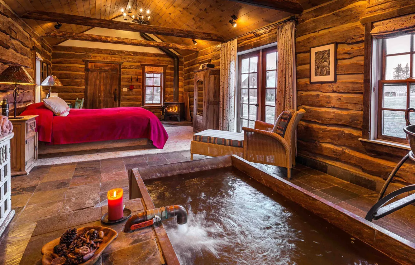 Photo wallpaper interior, mixing vintage and modern style, design. wood, rustic home